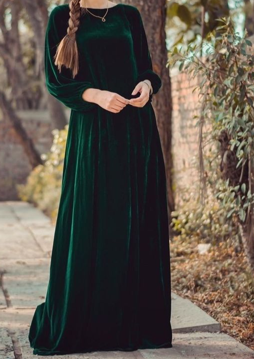 Emerald Green Long Velvet Bridesmaid Dress for Weddings