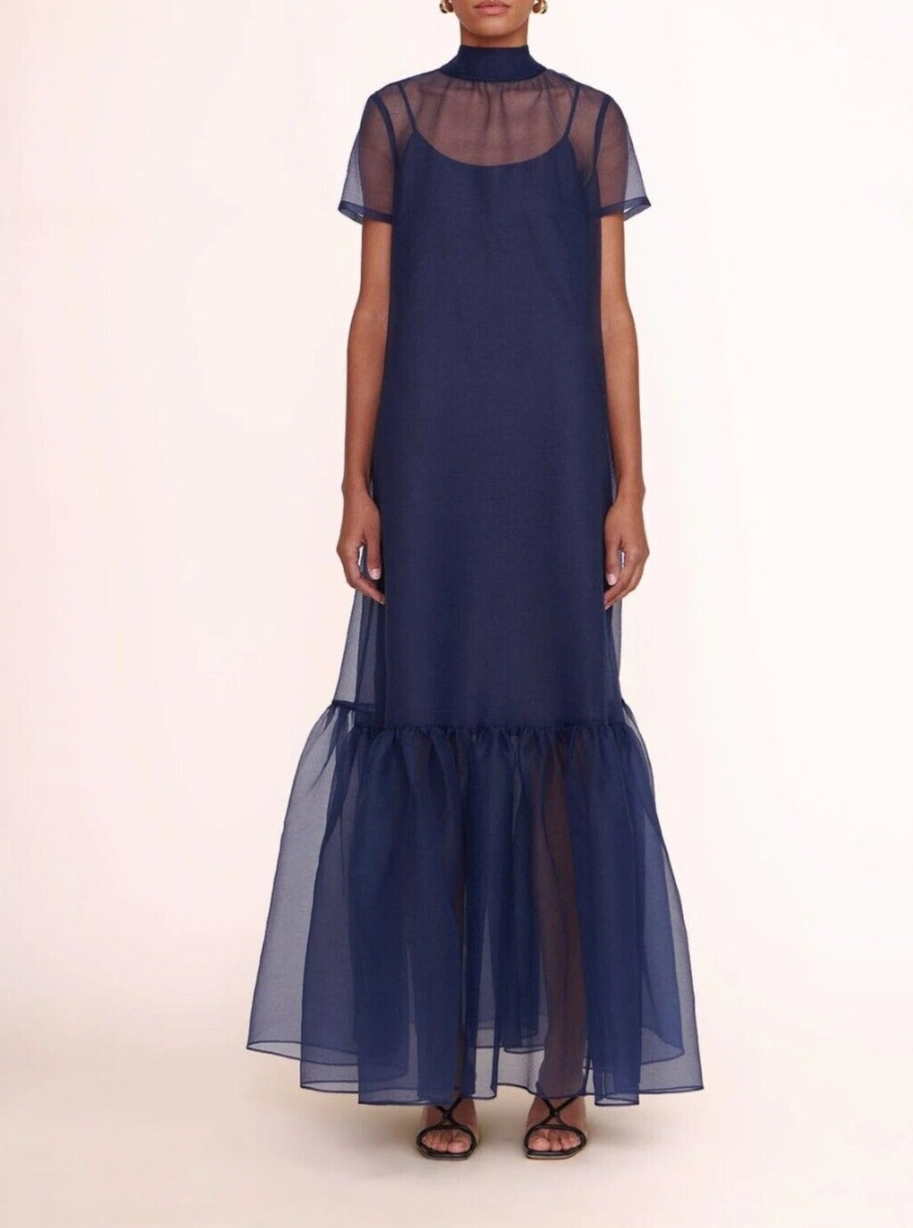 Pink Organza Maxi Dress with Short Sleeves for Baby Shower