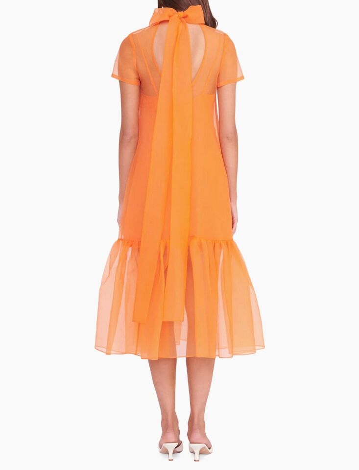 Vibrant Orange Organza Midi Dress for Evening Party Wear