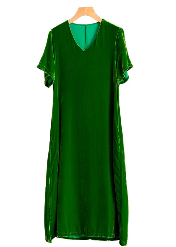 Green Loose and Comfy Velvet Midi Dress for Casual Wear