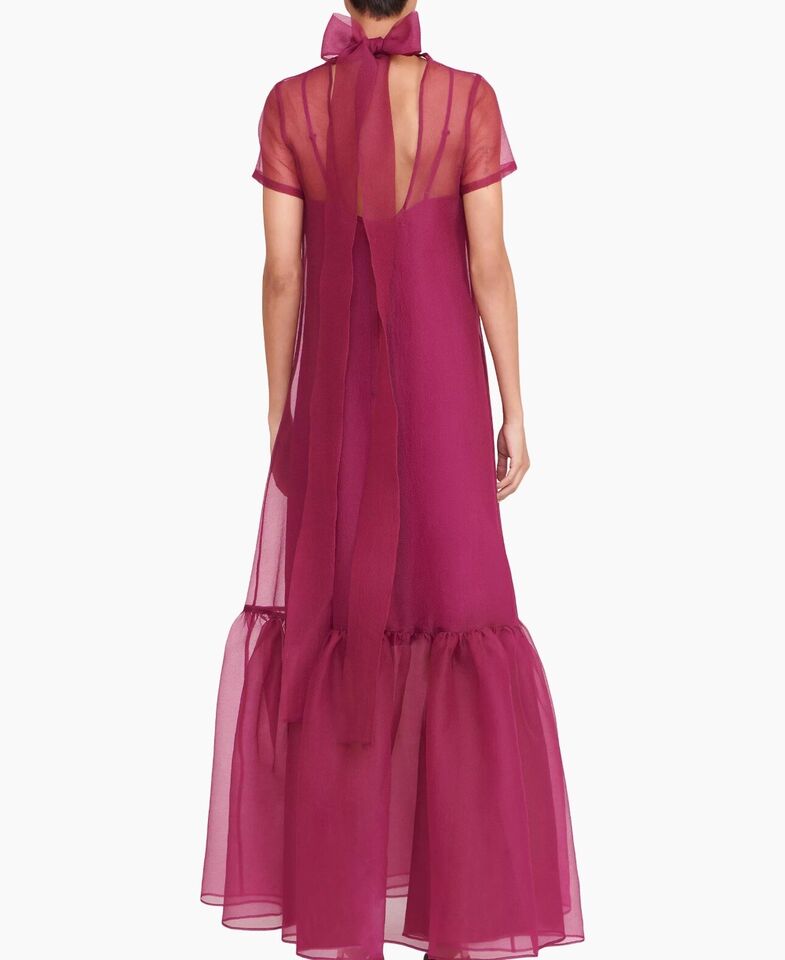 Pink Organza Ruffle Hem Bridesmaid Summer Long Dress