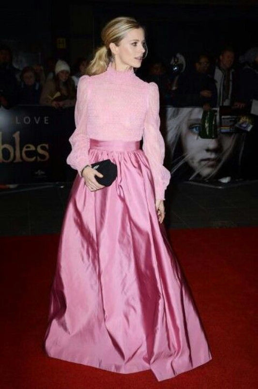Long Pink Silk Pleated Maxi Skirt for Special Occasions
