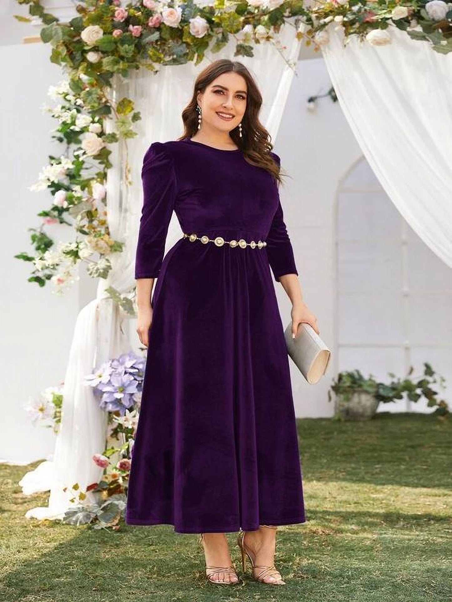 Blue Maxi Velvet Wedding Dresses for Women Plus Size