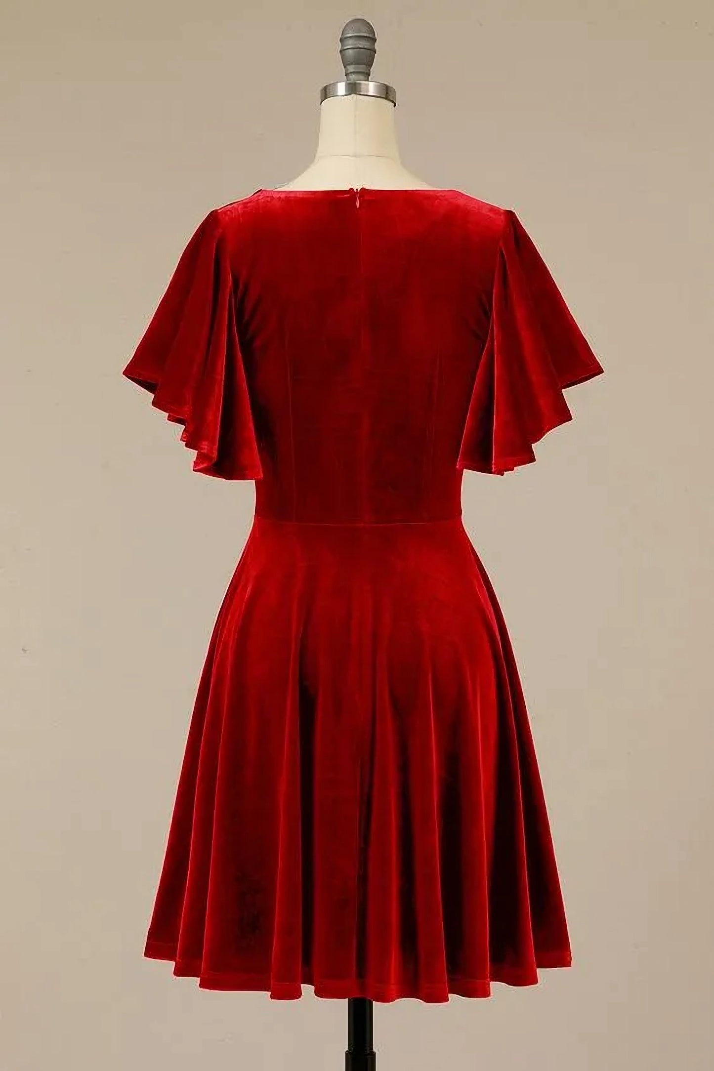 Burgundy Velvet Short Midi Bridesmaid Dress for Parties