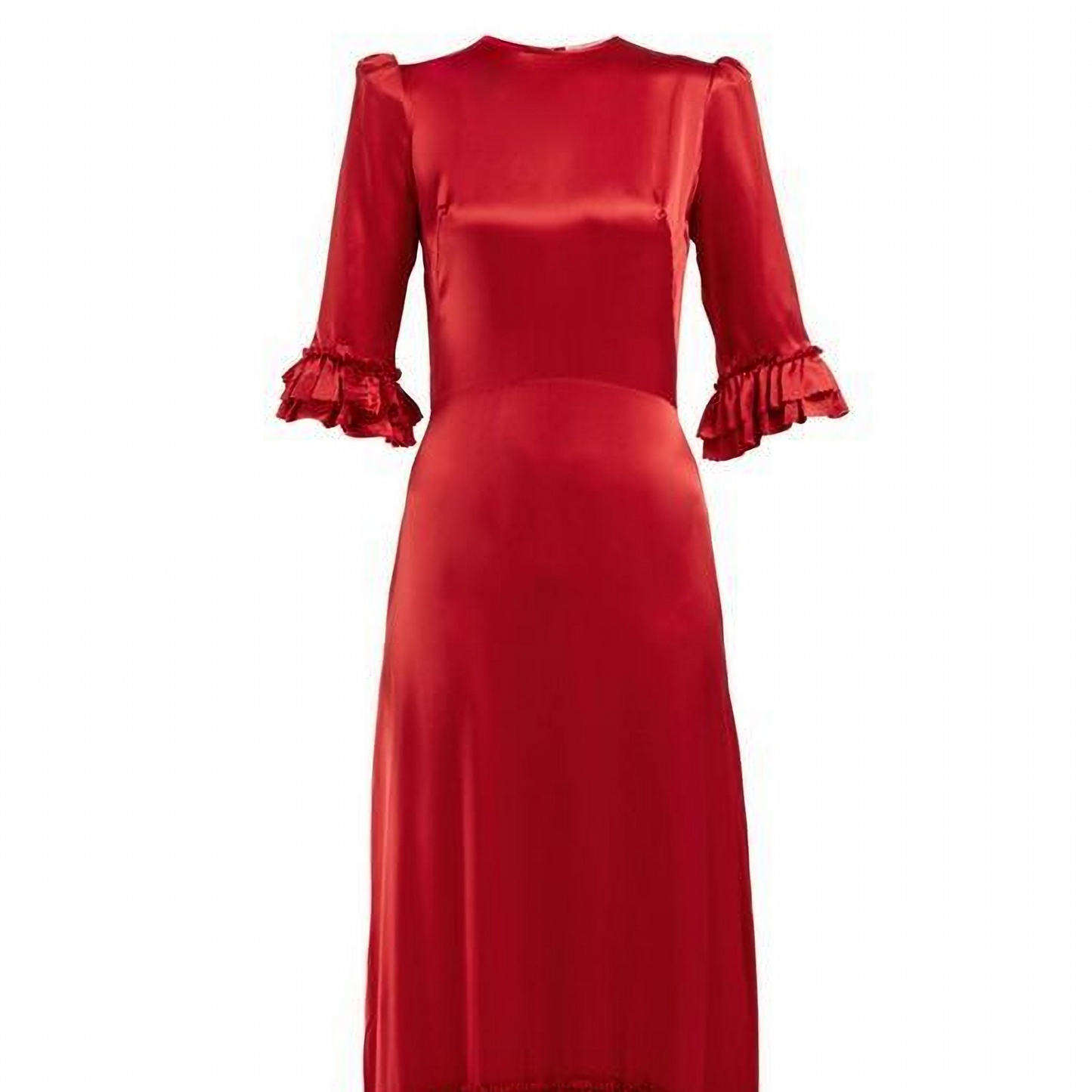 Red Silky Long Satin A Line Ruffle Hem Maxi Dress