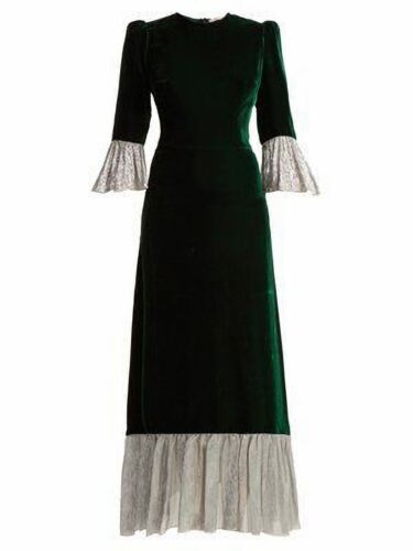 Emerald Green Velvet A Line Ruffle Hem Midi Dress