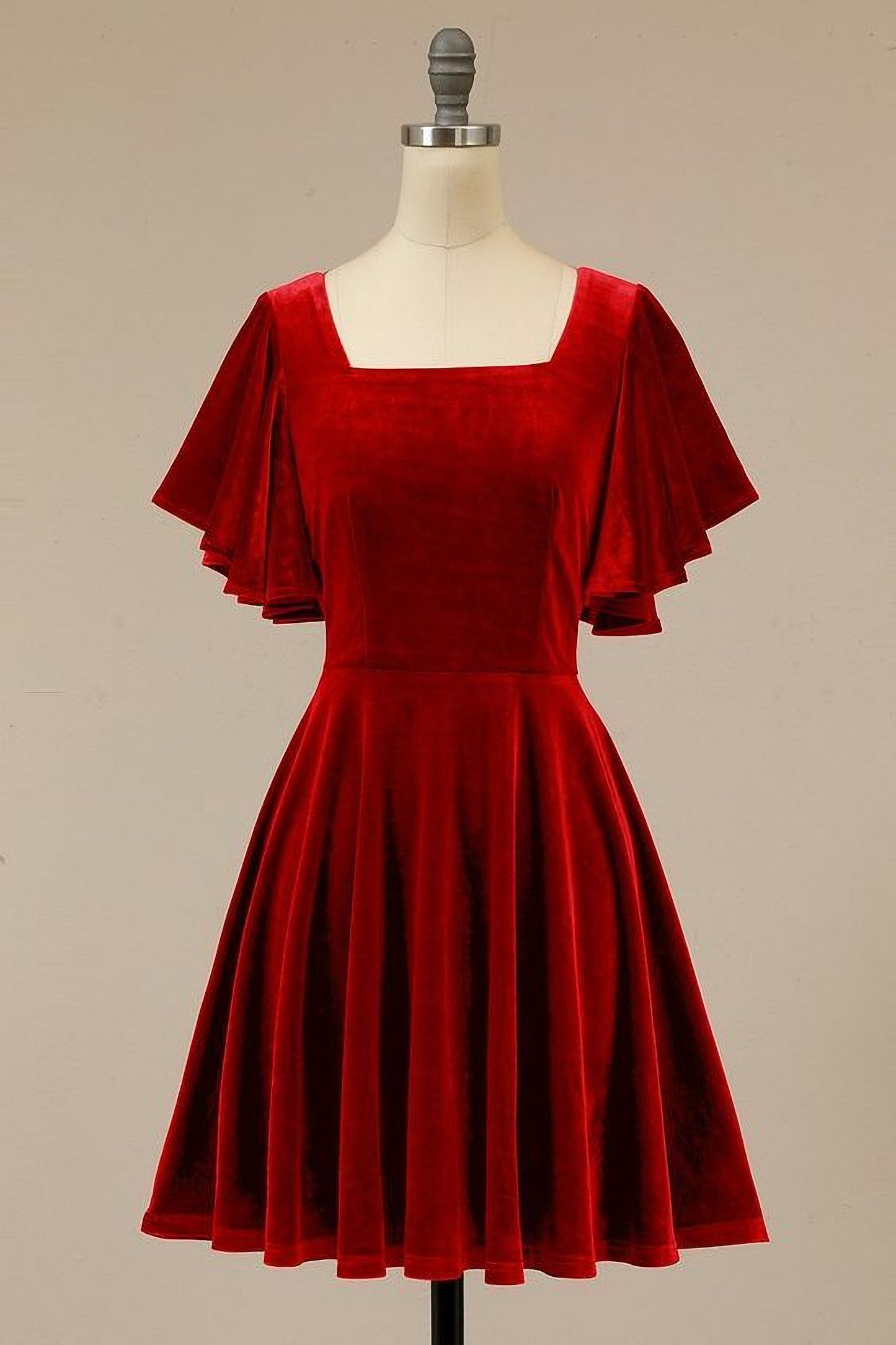Burgundy Velvet Short Midi Bridesmaid Dress for Parties