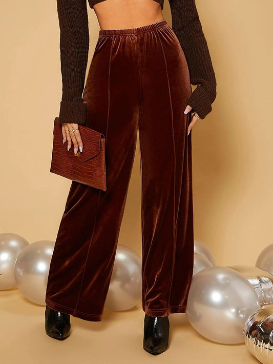 Brown Velvet Wide Palazzo Pants for Special Occasions