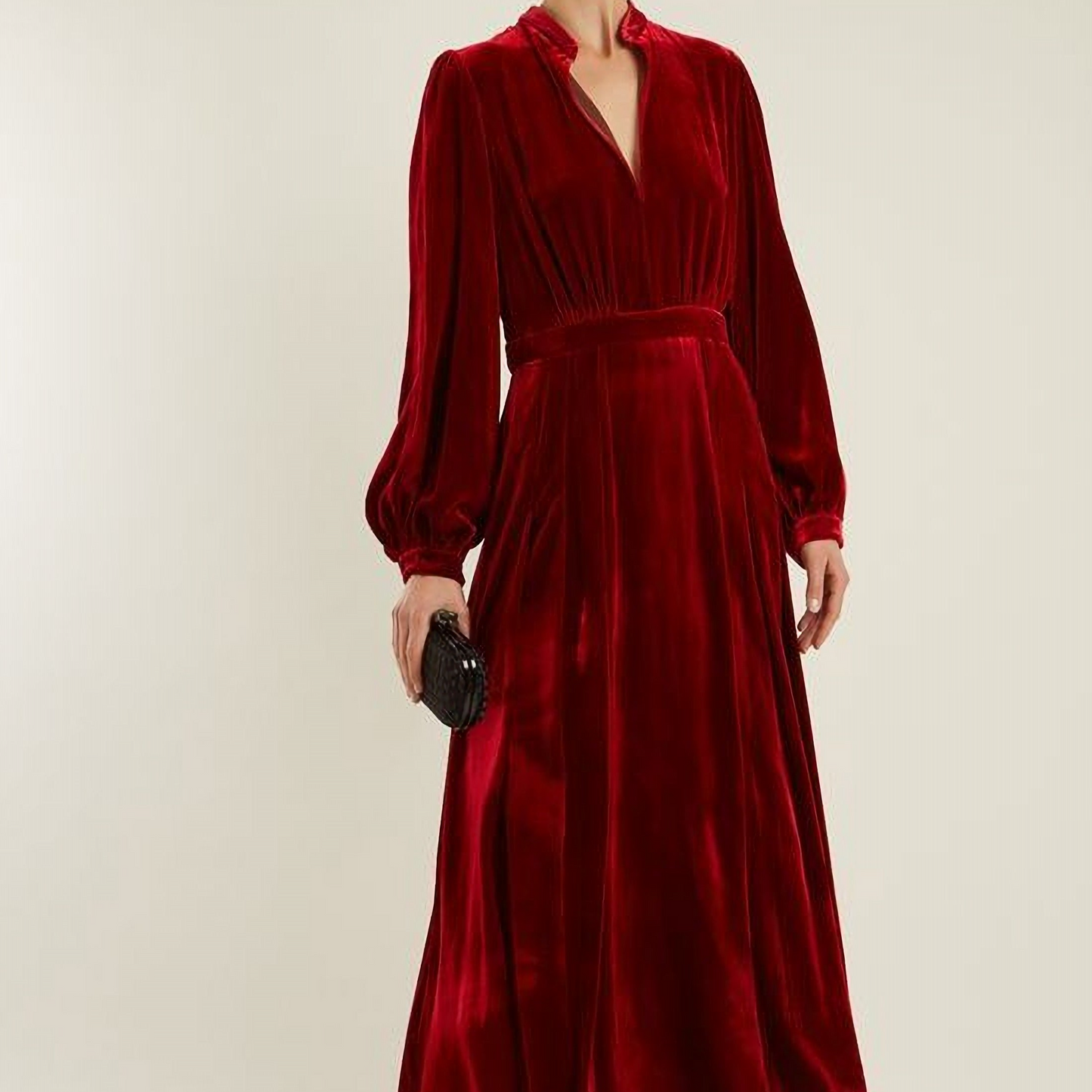 Red Long Sleeves Lined and Pleated Velvet Wedding Dress