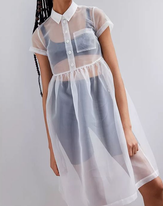 Short Sleeves White Organza Dress Prom Party Casual Wear