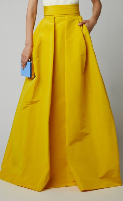 Yellow Long Belted Taffeta Skirt for Wedding Occasion