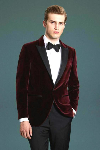 New Men Tuxedo Burgundy Velvet Jacket