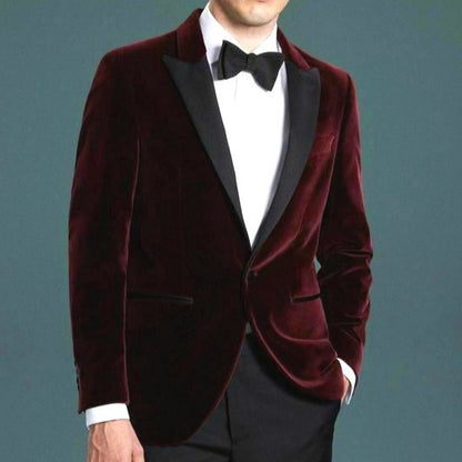 New Men Tuxedo Burgundy Velvet Jacket