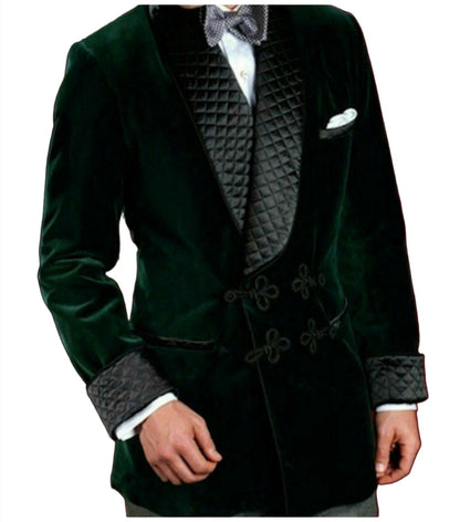 Green Velvet Slim Fit Smoking Jacket