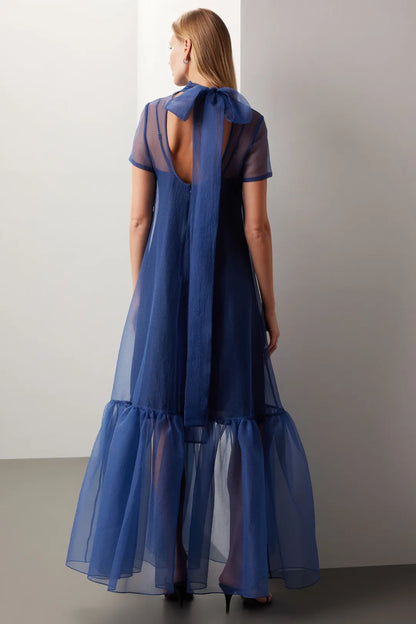 Organza Overlay Sheer Gown with Slip and Ruffle Hem Dress