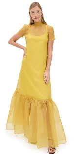 Sheer Yellow Organza Overlay Dress Wedding Gown