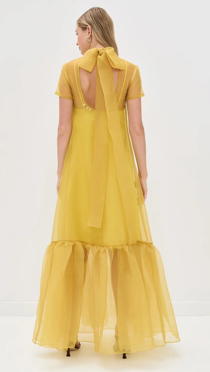 Sheer Yellow Organza Overlay Dress Wedding Gown