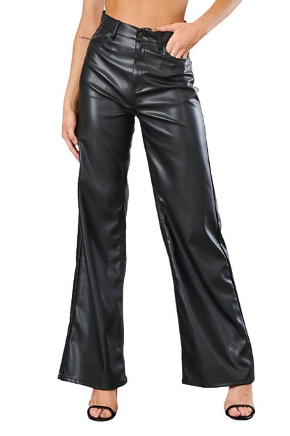 Genuine Leather Wide Leg Pants