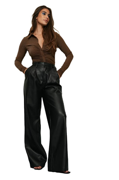 Wide Leg Leather Pants