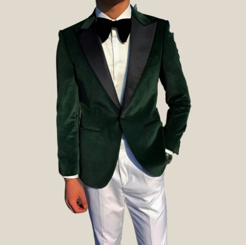 Green Tuxedo Velvet Blazer For Men