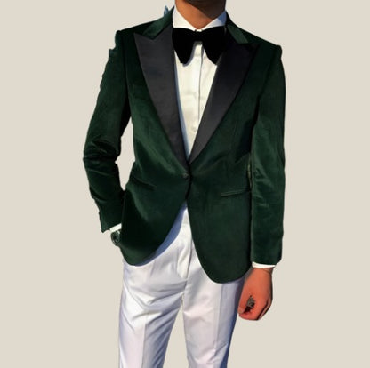 Green Tuxedo Velvet Blazer For Men