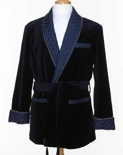 Mens Velvet Robe Quilted Lapel & Cuff