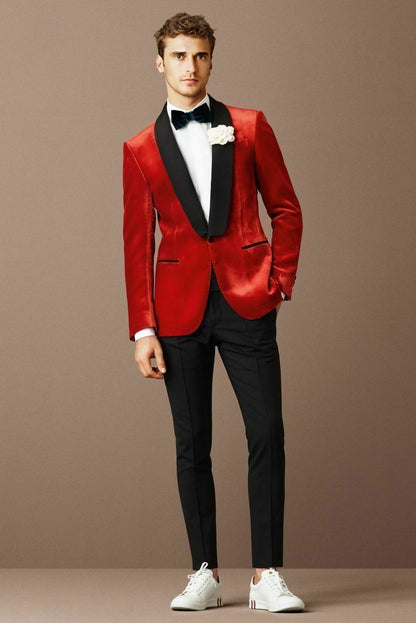 Slim Fit Red Velvet Jacket