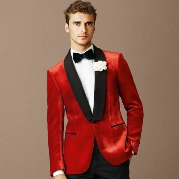 Slim Fit Red Velvet Jacket