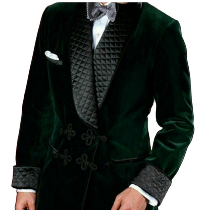 Green Velvet Slim Fit Smoking Jacket