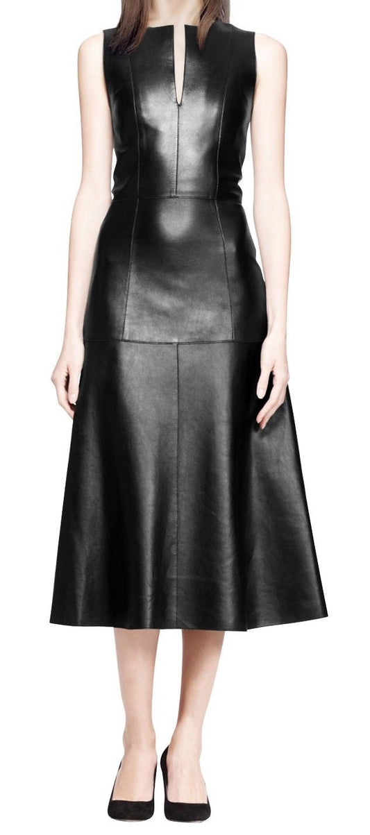 Women Leather Midi Dress