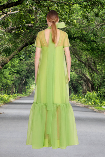 Silk Organza Green Dress High Neck Adjustable Ties Backless Sheer Dress Beach Wedding Bridesmaid Dress