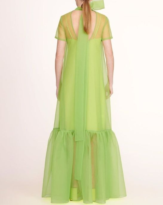 Dreamy Green Organza Maxi Dress for Weddings Short Sleeves and Slip