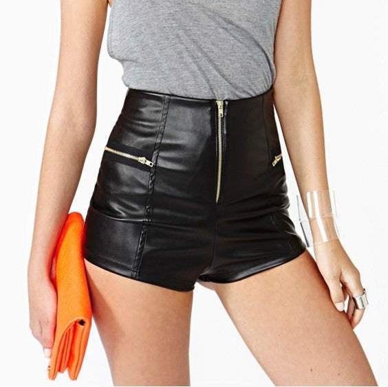 Black Fitted Leather Shorts