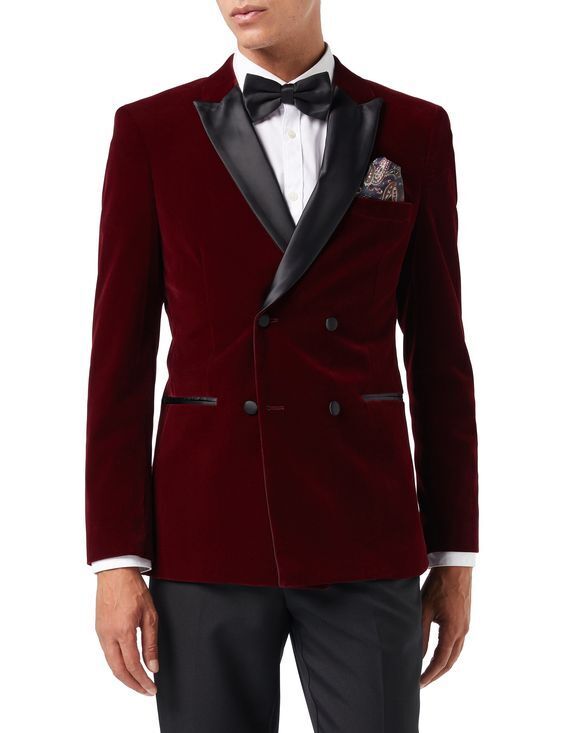 Burgundy Double Breasted Wedding Coat