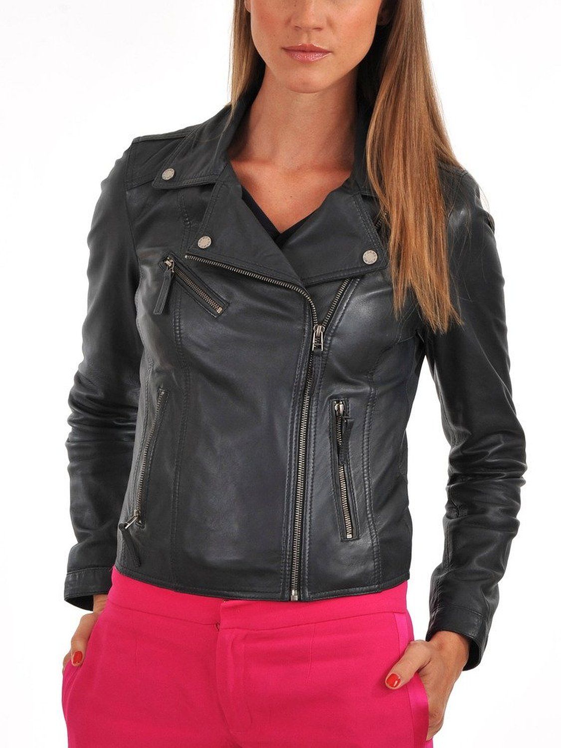 Black Slim Fit Leather Jacket For Women