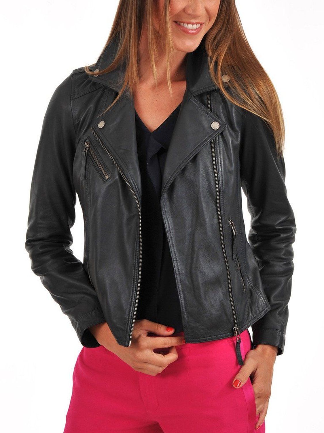 Black Slim Fit Leather Jacket For Women