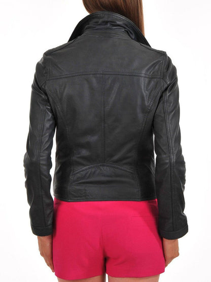 Black Slim Fit Leather Jacket For Women