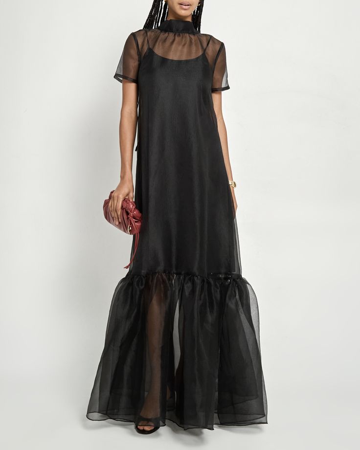 Sheer Black Organza Overlay Dress Wedding Gown