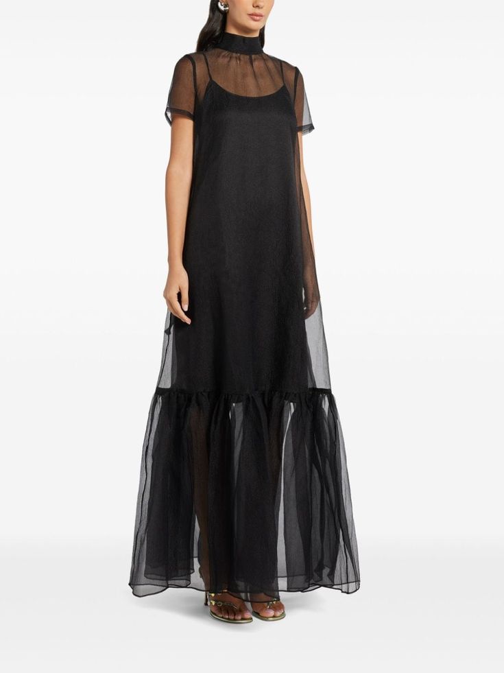 Sheer Black Organza Overlay Dress Wedding Gown