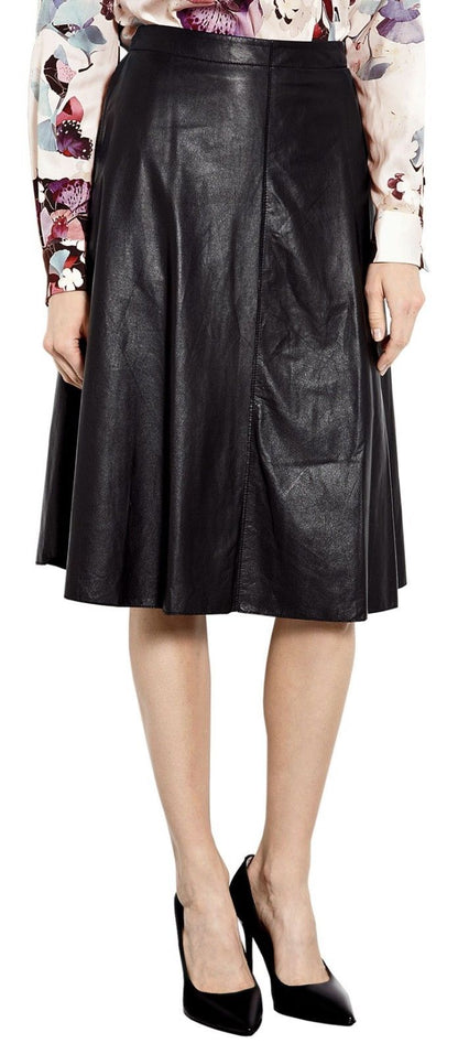 Autumn Vintage Flared Leather Skirt