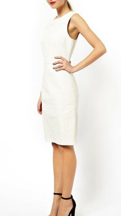 Celebrity Style White Leather Dress