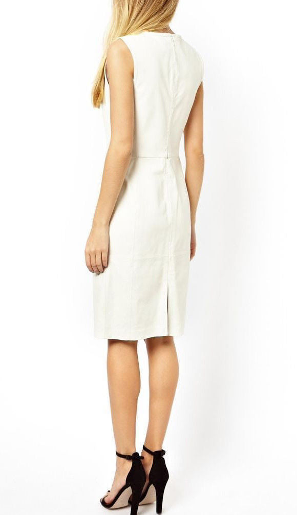 Celebrity Style White Leather Dress