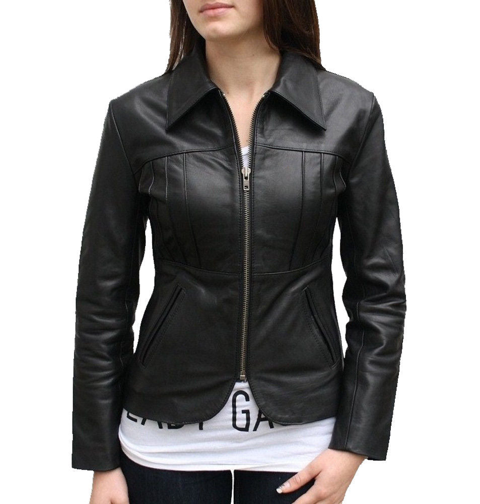 Black Leather Classic Biker Women Jacket