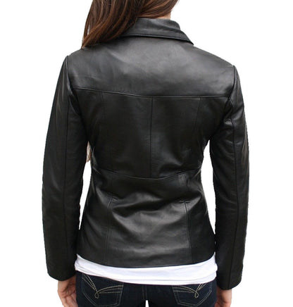 Black Leather Classic Biker Women Jacket