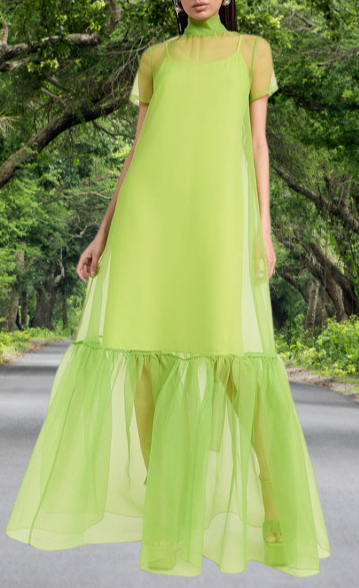 Silk Organza Green Dress High Neck Adjustable Ties Backless Sheer Dress Beach Wedding Bridesmaid Dress