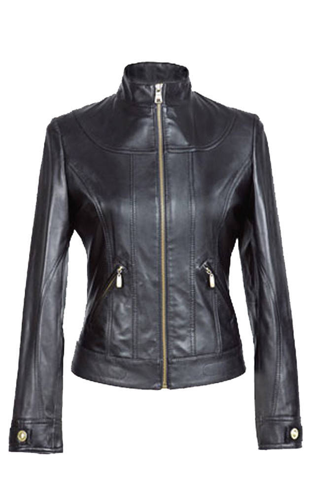 Black Slim Fit Women Leather Jacket