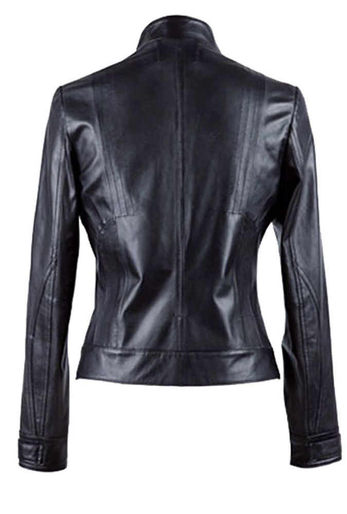 Black Slim Fit Women Leather Jacket