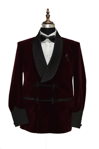 Men Quilted Smoking Jacket Coat