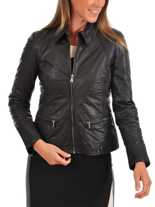 Black Leather Racer Winter Jacket