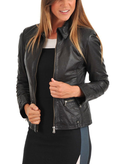 Black Leather Racer Winter Jacket